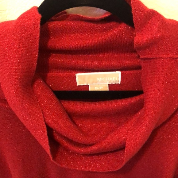 MICHAEL KORS MID SLEEVE RED GOLD GLITTERED COWL NECK SWEATER - Picture 3 of 3